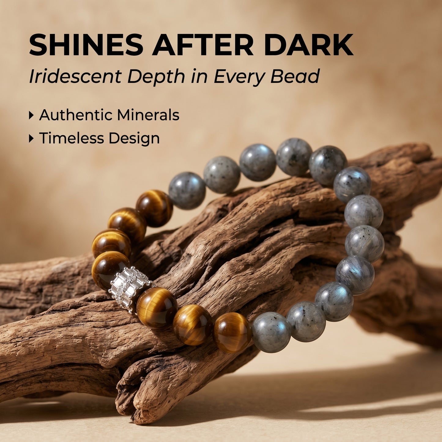 Black Flash Stone Beaded Bracelet for Women, Natural Stone Bead Wrist Jewelry with Polished Beads, Modern Grounded Style for Daily Outfits, Meditation, Layering, and Gift Styling