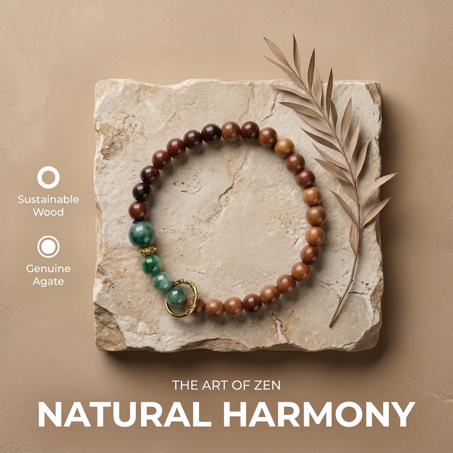 Sandalwood and Agate Beaded Bracelet for Men and Women, Natural Wood and Stone Wrist Jewelry with Polished Beads, Earthy Minimalist Style for Daily Outfits, Meditation, Layering, and Gift Styling