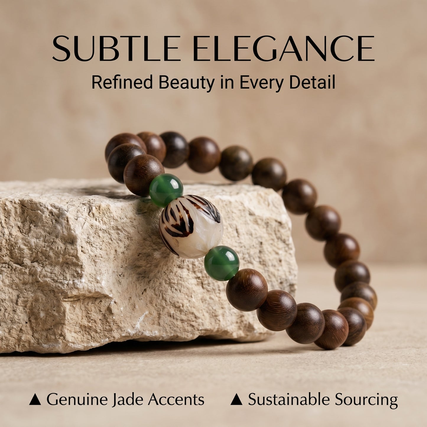 Green Sandalwood and Bodhi Root Beaded Bracelet for Men and Women, Natural Wood Bead Wrist Jewelry with Polished Beads, Nature Inspired Style for Daily Outfits, Meditation, Layering, and Gift Styling