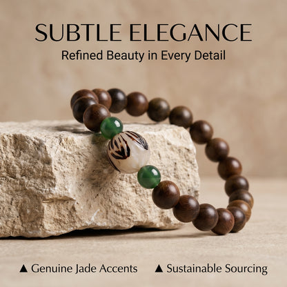 Green Sandalwood and Bodhi Root Beaded Bracelet for Men and Women, Natural Wood Bead Wrist Jewelry with Polished Beads, Nature Inspired Style for Daily Outfits, Meditation, Layering, and Gift Styling