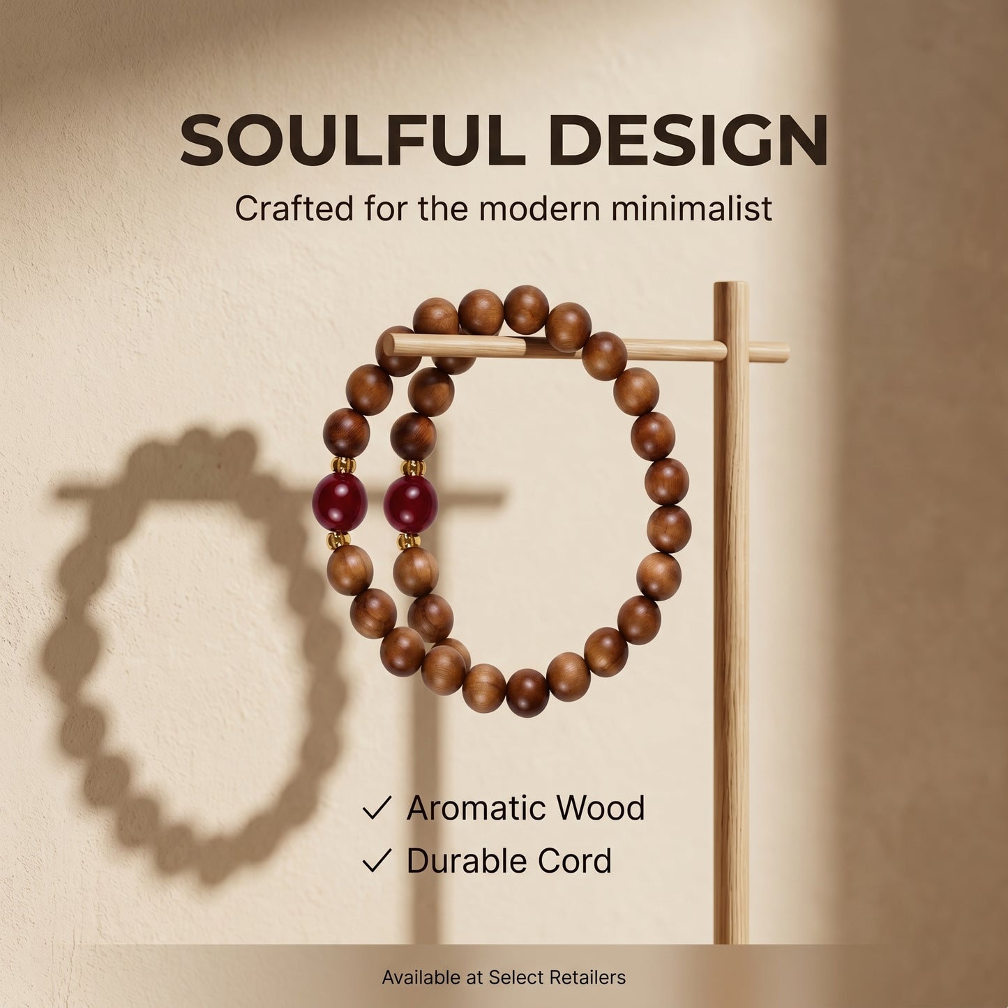 Sandalwood Beaded Bracelet for Men and Women, Natural Wood Bead Wrist Jewelry with Polished Beads, Earthy Minimalist Style for Daily Outfits, Meditation, Layering, and Gift Styling