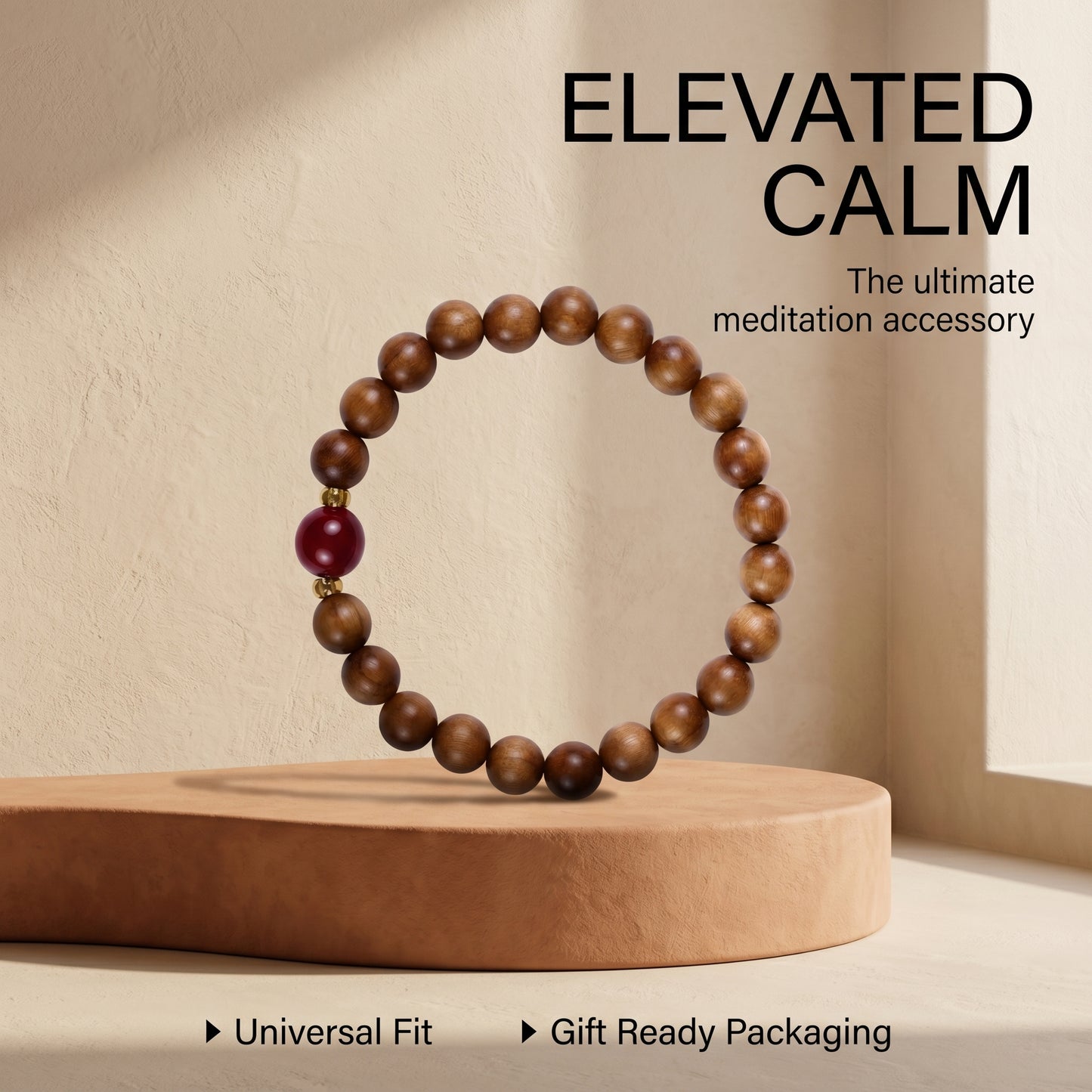 Sandalwood Beaded Bracelet for Men and Women, Natural Wood Bead Wrist Jewelry with Polished Beads, Earthy Minimalist Style for Daily Outfits, Meditation, Layering, and Gift Styling