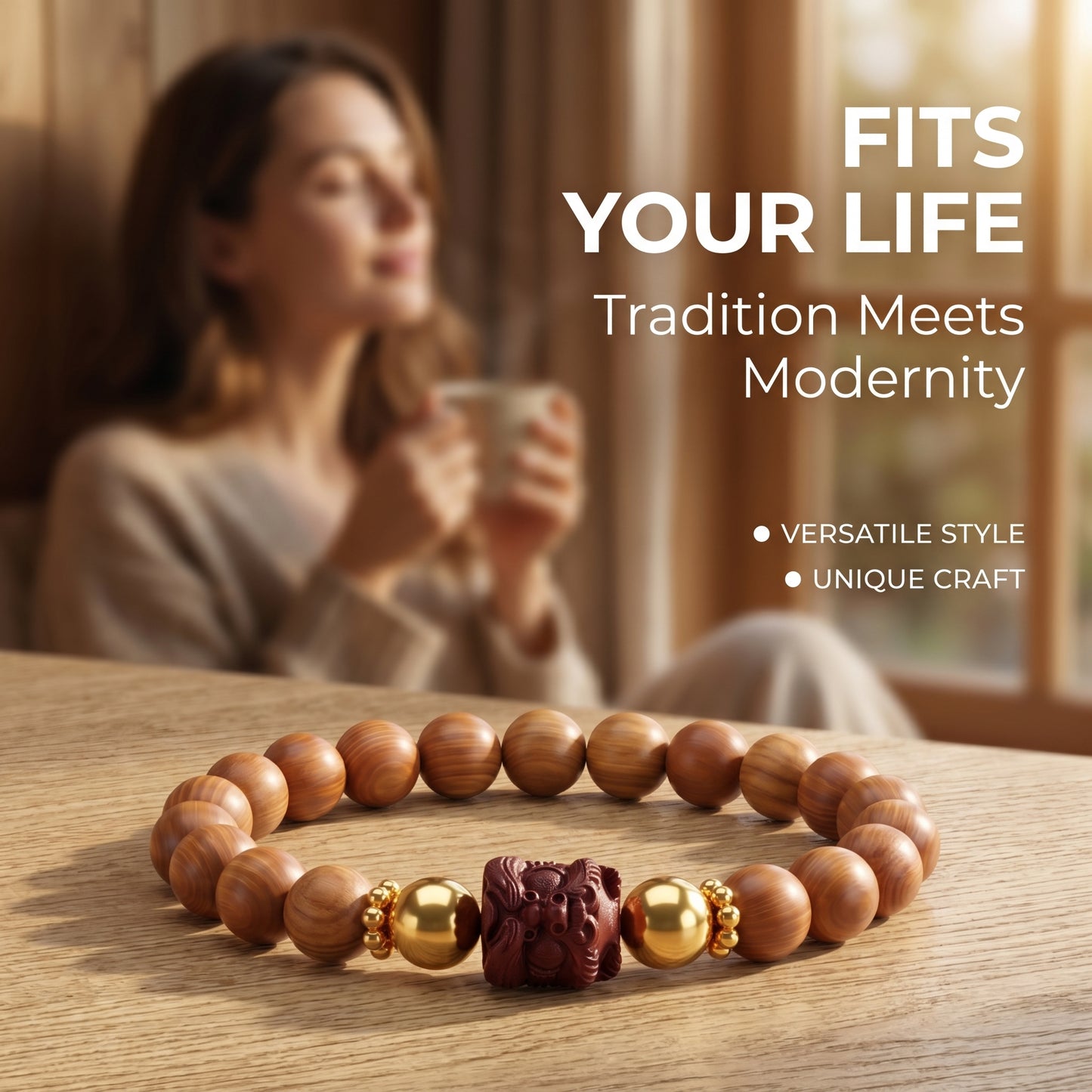 Thuja Wood Beaded Bracelet for Men and Women, Natural Wood Bead Wrist Jewelry with Polished Beads, Earthy Minimalist Style for Daily Outfits, Meditation, Layering, and Gift Styling