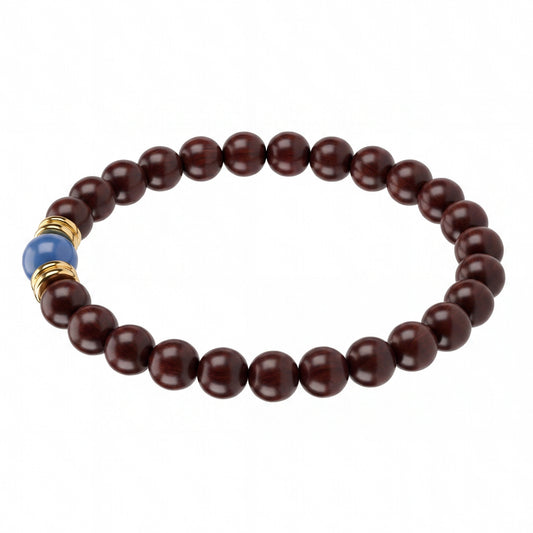 Rosewood and Kyanite Beaded Bracelet for Men and Women, Natural Wood and Stone Wrist Jewelry with Polished Beads, Earthy Minimalist Style for Daily Outfits, Meditation, Layering, and Gift Styling