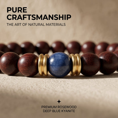 Rosewood and Kyanite Beaded Bracelet for Men and Women, Natural Wood and Stone Wrist Jewelry with Polished Beads, Earthy Minimalist Style for Daily Outfits, Meditation, Layering, and Gift Styling