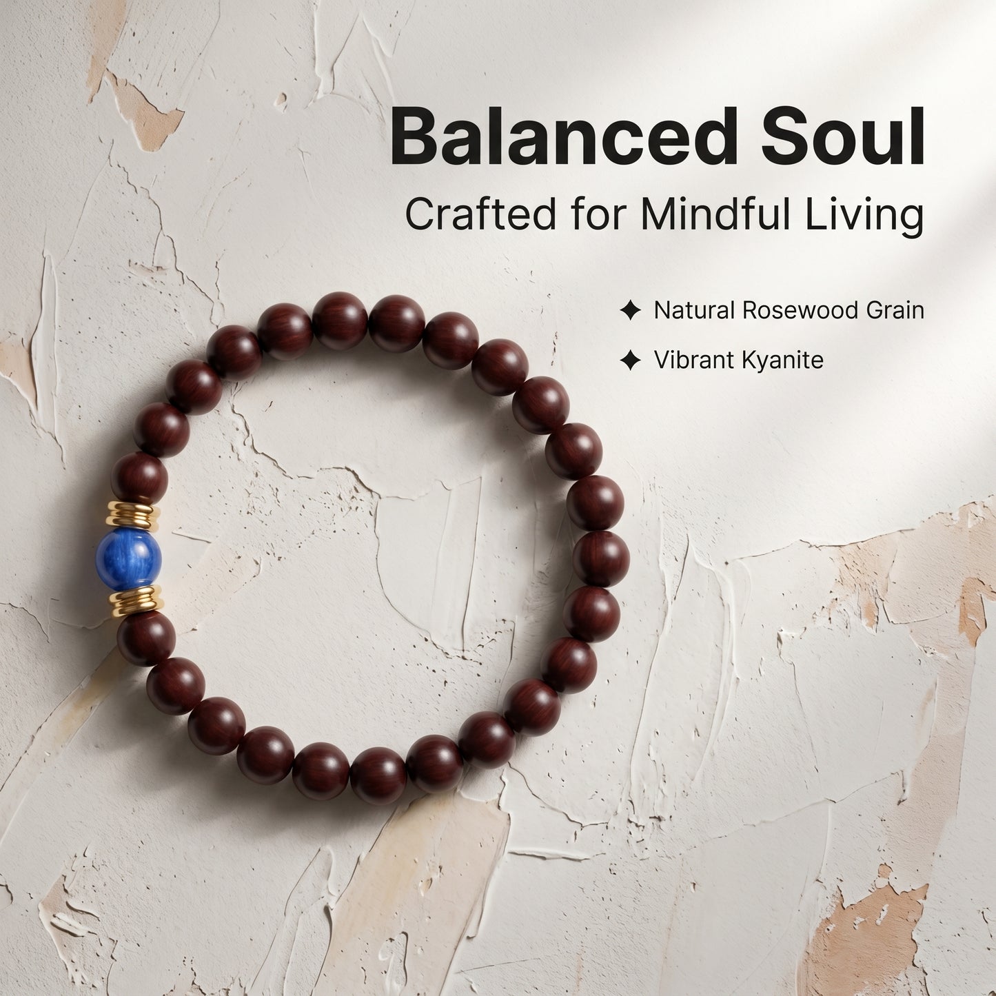 Rosewood and Kyanite Beaded Bracelet for Men and Women, Natural Wood and Stone Wrist Jewelry with Polished Beads, Earthy Minimalist Style for Daily Outfits, Meditation, Layering, and Gift Styling