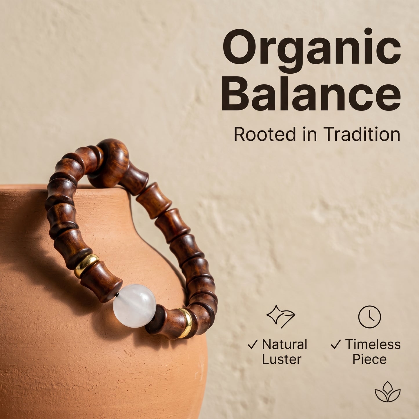 Rosewood Beaded Bracelet for Men and Women, Natural Wood Bead Wrist Jewelry with Polished Beads, Earthy Minimalist Style for Daily Outfits, Meditation, Layering, and Gift Styling