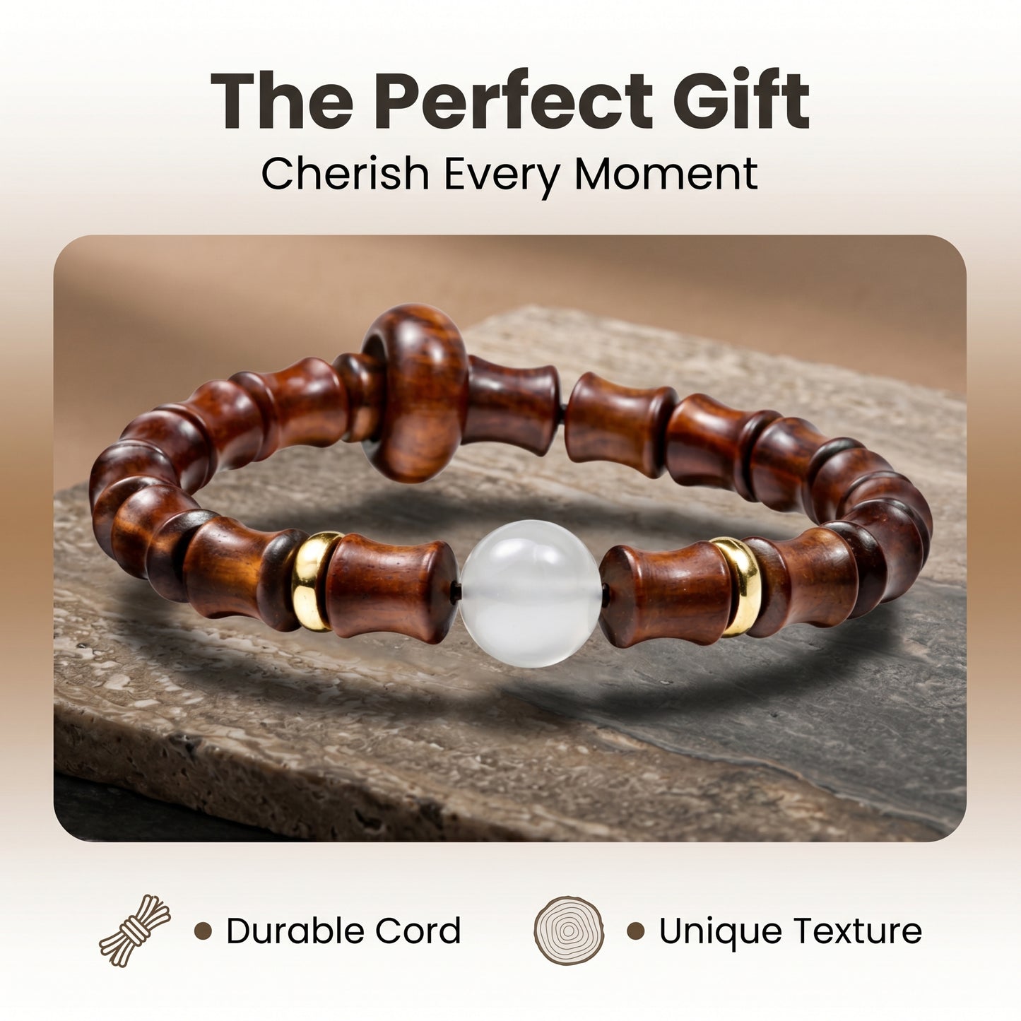 Rosewood Beaded Bracelet for Men and Women, Natural Wood Bead Wrist Jewelry with Polished Beads, Earthy Minimalist Style for Daily Outfits, Meditation, Layering, and Gift Styling