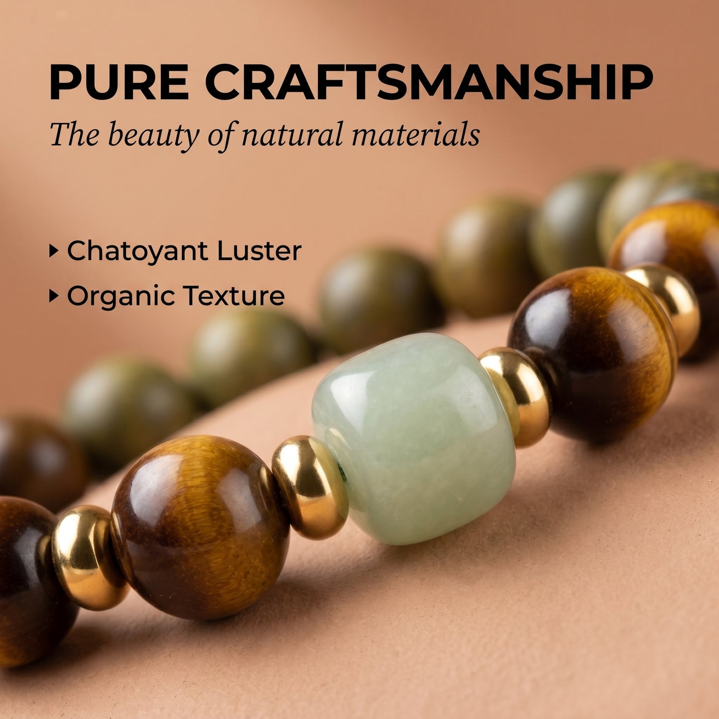 Green Sandalwood and Yellow Tiger Eye Beaded Bracelet for Men and Women, Natural Wood and Stone Jewelry with Polished Beads, Golden Polished Style for Daily Wear, Meditation, Layering, and Gifts