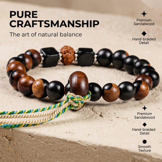 Yin Yang Sandalwood Beaded Bracelet for Men and Women, Natural Wood Bead Wrist Jewelry with Polished Beads, Earthy Minimalist Style for Daily Outfits, Meditation, Layering, and Gift Styling