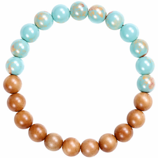 Golden Sandalwood and Shoushan Stone Beaded Bracelet for Men and Women, Natural Wood and Stone Jewelry with Polished Beads, Earthy Minimalist Style for Daily Wear, Meditation, Layering, and Gifts