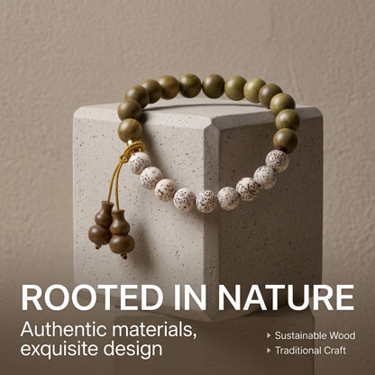 Green Sandalwood and Bodhi Seed Beaded Bracelet for Men and Women, Natural Wood Bead Wrist Jewelry with Polished Beads, Nature Inspired Style for Daily Outfits, Meditation, Layering, and Gift Styling