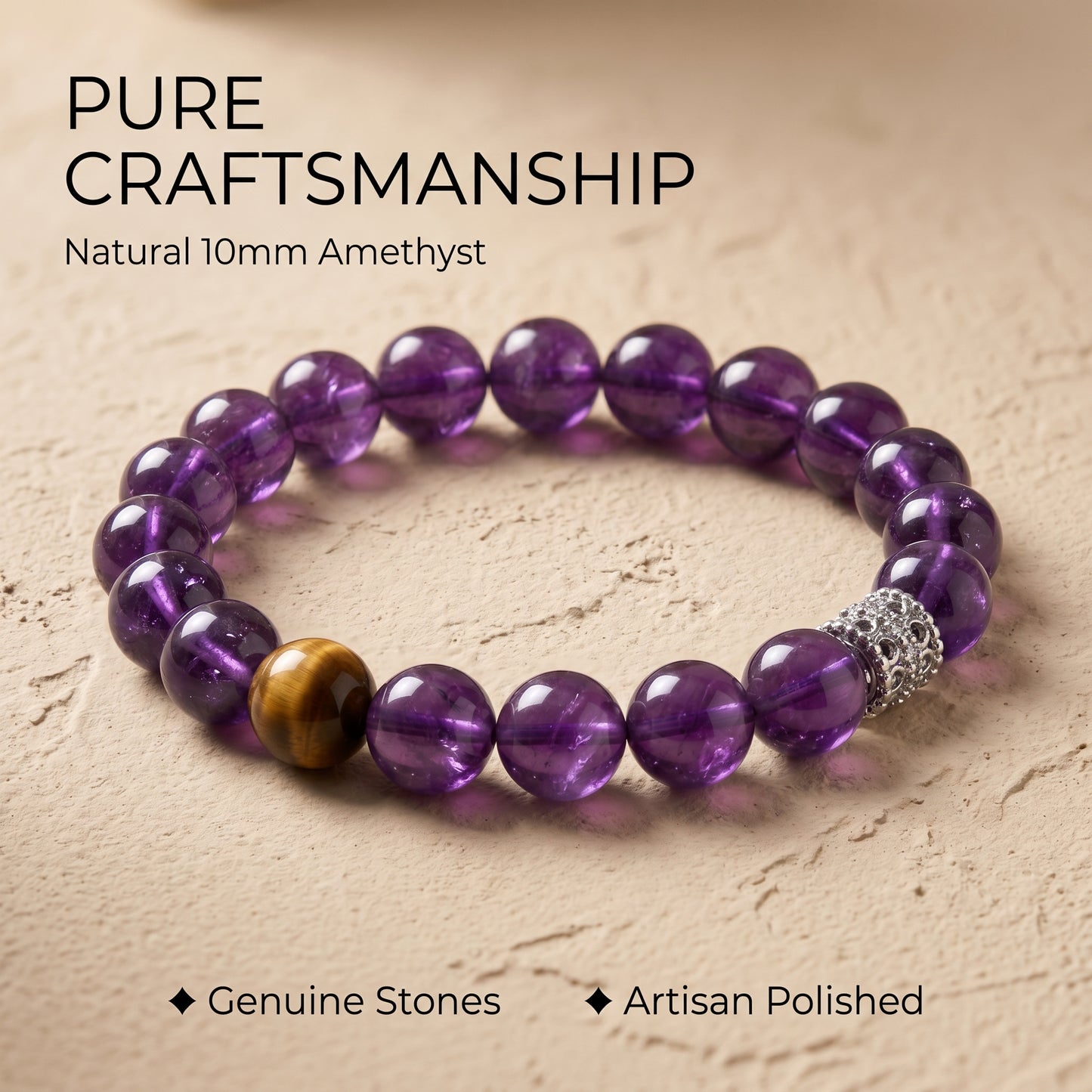 Amethyst Beaded Bracelet for Women, Natural Crystal Stone Wrist Jewelry with Polished Beads, Serene Violet Style for Daily Outfits, Meditation, Layering, and Gift Styling