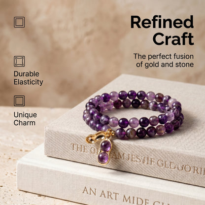 Amethyst Double Wrap Bracelet for Women, Natural Crystal Stone Wrist Jewelry with Polished Beads, Serene Violet Style for Daily Outfits, Meditation, Layering, and Gift Styling