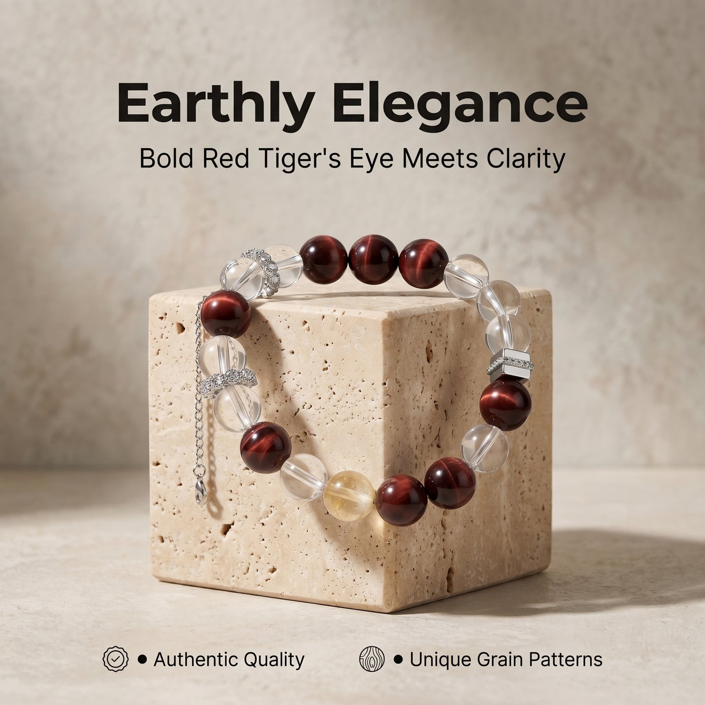 Red Tiger Eye Beaded Bracelet for Women, Natural Stone Bead Wrist Jewelry with Polished Beads, Warm Confident Style for Daily Outfits, Meditation, Layering, and Gift Styling