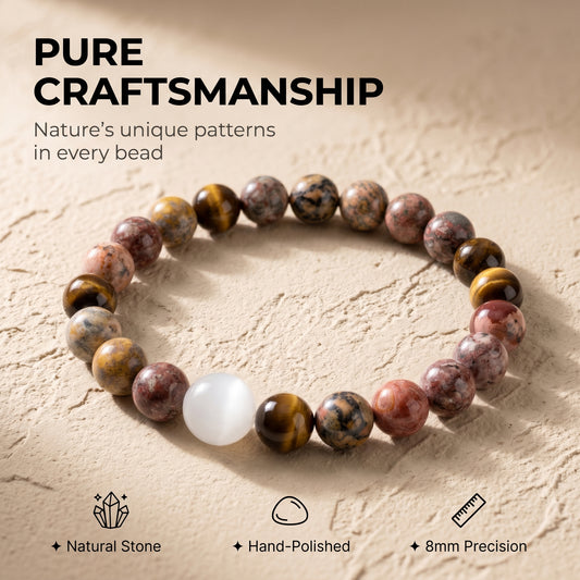 Leopard Jasper Beaded Bracelet for Women, Natural Stone Bead Wrist Jewelry with Polished Beads, Natural Polished Style for Daily Outfits, Meditation, Layering, and Gift Styling