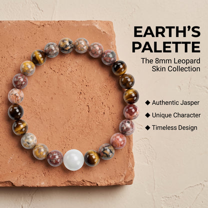 Leopard Jasper Beaded Bracelet for Women, Natural Stone Bead Wrist Jewelry with Polished Beads, Natural Polished Style for Daily Outfits, Meditation, Layering, and Gift Styling