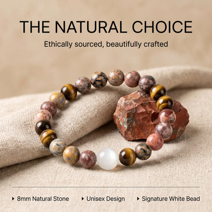 Leopard Jasper Beaded Bracelet for Women, Natural Stone Bead Wrist Jewelry with Polished Beads, Natural Polished Style for Daily Outfits, Meditation, Layering, and Gift Styling