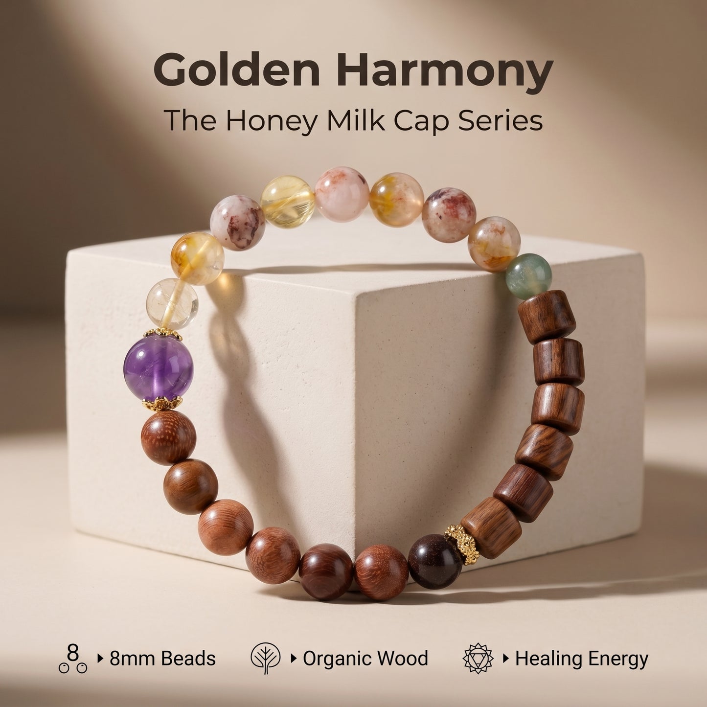 Honey Yellow Crystal Beaded Bracelet for Women, Natural Crystal Stone Wrist Jewelry with Polished Beads, Golden Polished Style for Daily Outfits, Meditation, Layering, and Gift Styling