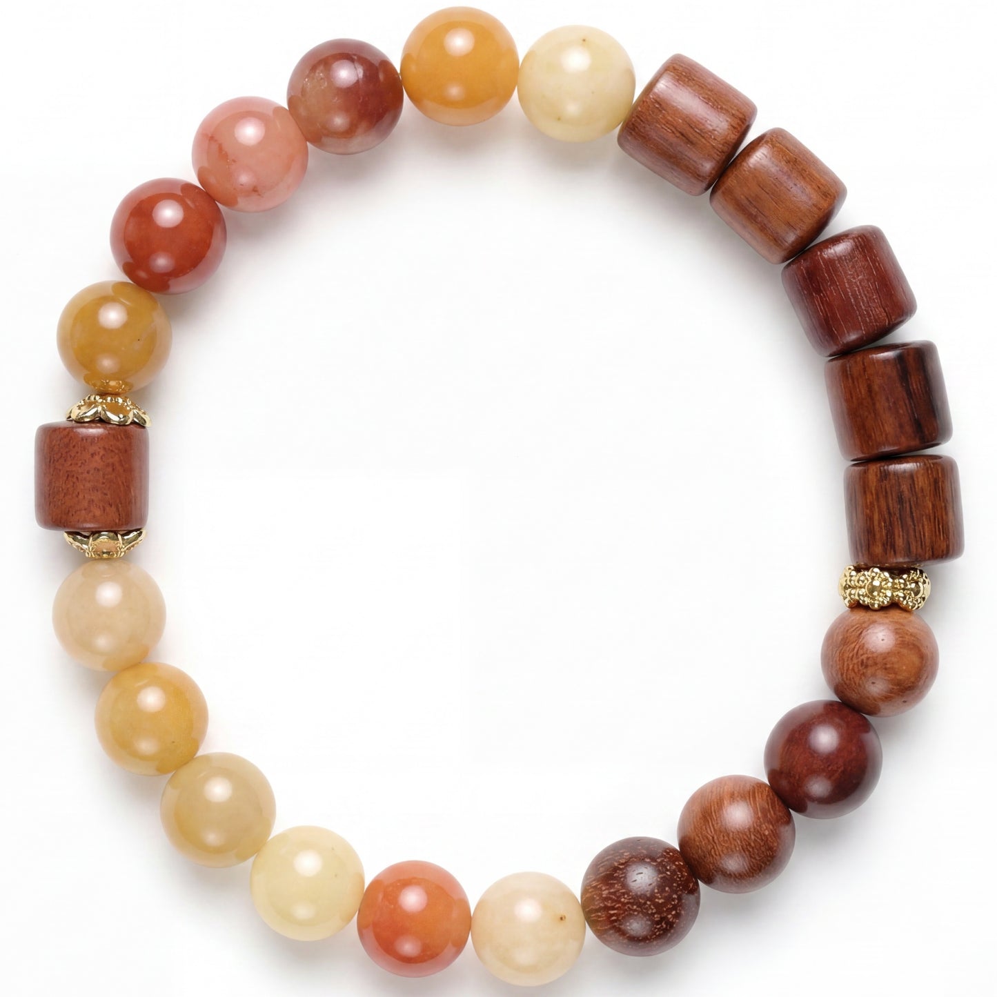Golden Silk Jade and Rosewood Beaded Bracelet for Men and Women, Natural Wood and Stone Jewelry with Polished Beads, Earthy Minimalist Style for Daily Wear, Meditation, Layering, and Gifts