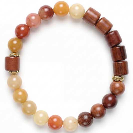 Golden Silk Jade and Rosewood Beaded Bracelet for Men and Women, Natural Wood and Stone Jewelry with Polished Beads, Earthy Minimalist Style for Daily Wear, Meditation, Layering, and Gifts