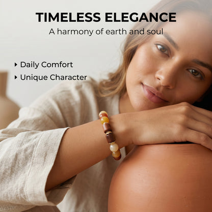 Golden Silk Jade and Rosewood Beaded Bracelet for Men and Women, Natural Wood and Stone Jewelry with Polished Beads, Earthy Minimalist Style for Daily Wear, Meditation, Layering, and Gifts