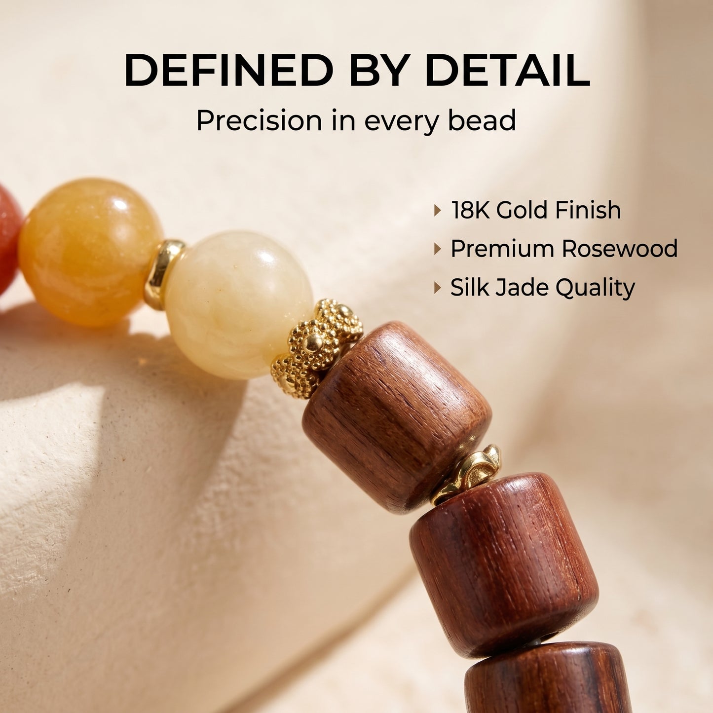 Golden Silk Jade and Rosewood Beaded Bracelet for Men and Women, Natural Wood and Stone Jewelry with Polished Beads, Earthy Minimalist Style for Daily Wear, Meditation, Layering, and Gifts