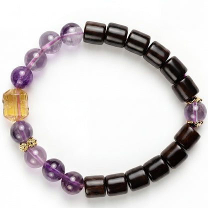 Amethyst and Rosewood Beaded Bracelet for Men and Women, Natural Wood and Stone Wrist Jewelry with Polished Beads, Serene Violet Style for Daily Outfits, Meditation, Layering, and Gift Styling