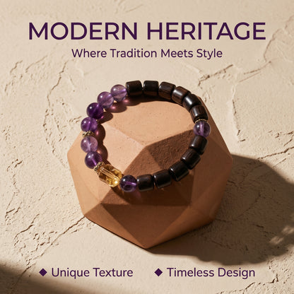 Amethyst and Rosewood Beaded Bracelet for Men and Women, Natural Wood and Stone Wrist Jewelry with Polished Beads, Serene Violet Style for Daily Outfits, Meditation, Layering, and Gift Styling