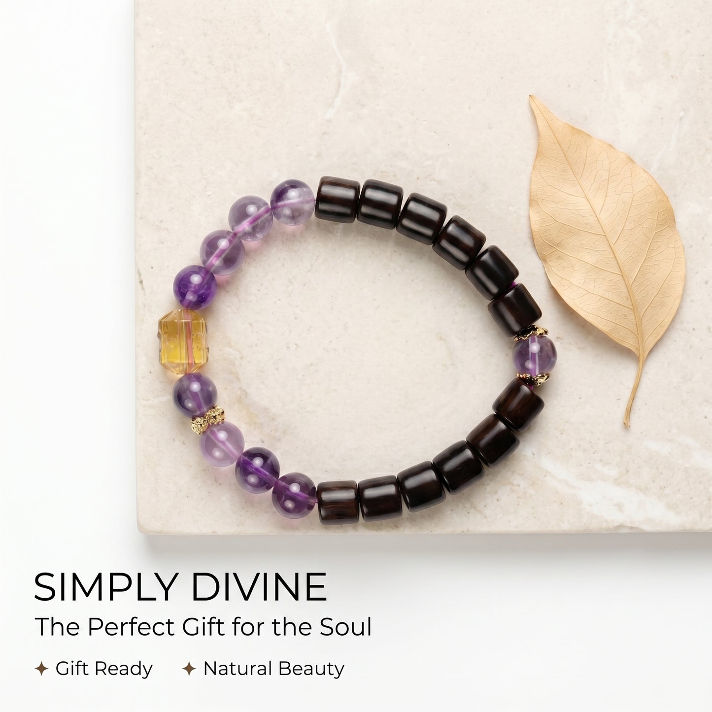 Amethyst and Rosewood Beaded Bracelet for Men and Women, Natural Wood and Stone Wrist Jewelry with Polished Beads, Serene Violet Style for Daily Outfits, Meditation, Layering, and Gift Styling