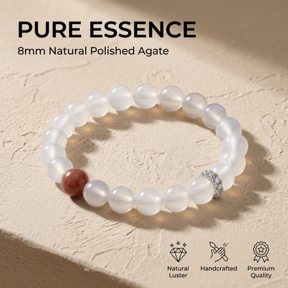 White Agate Beaded Bracelet for Women, Natural Stone Bead Wrist Jewelry with Polished Beads, Soft Neutral Style for Daily Outfits, Meditation, Layering, and Gift Styling