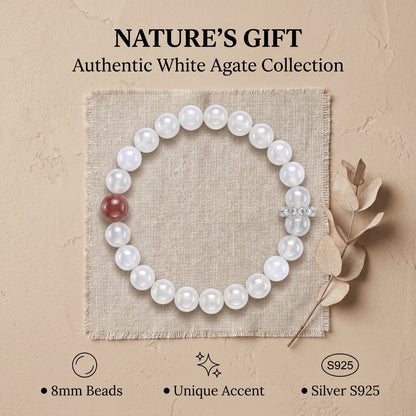 White Agate Beaded Bracelet for Women, Natural Stone Bead Wrist Jewelry with Polished Beads, Soft Neutral Style for Daily Outfits, Meditation, Layering, and Gift Styling